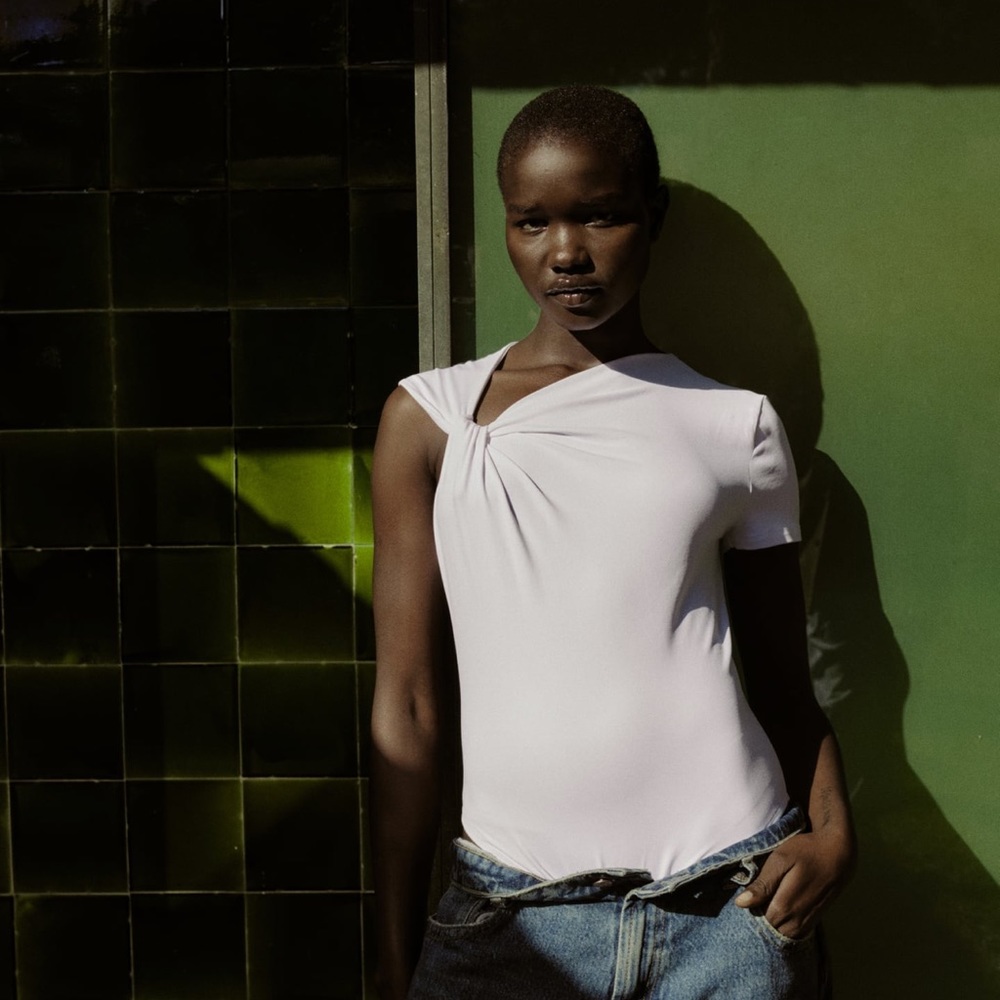 Zara white knotted asymmetric body suit